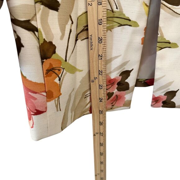 Alfred Dunner Pink and Green Floral Open Linen Blazer 3/4 Sleeves No Size - Picture 2 of 6